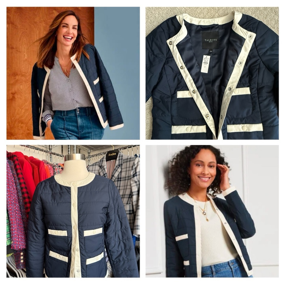 NWT Talbots Navy/Cream Light Puffer